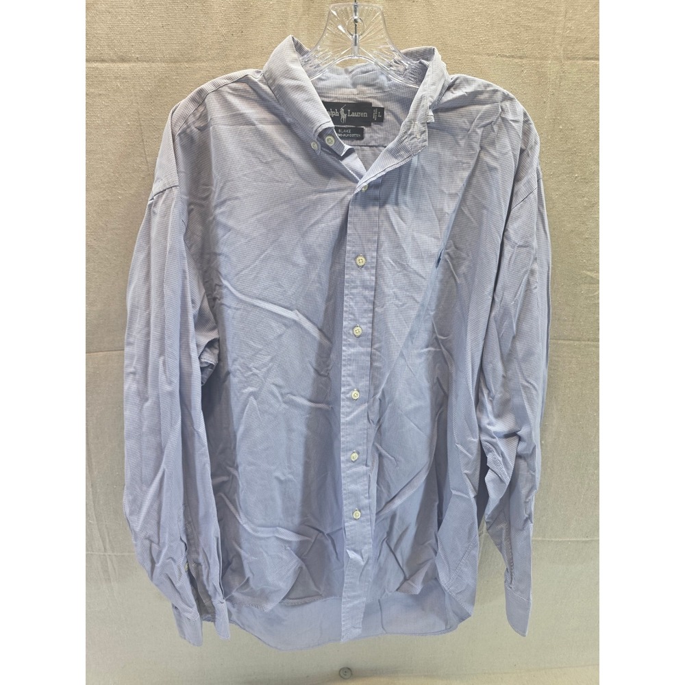Ralph Lauren Blake Shirt Mens Large Blue Gingham Check 100% Two-Ply Cotton L/S